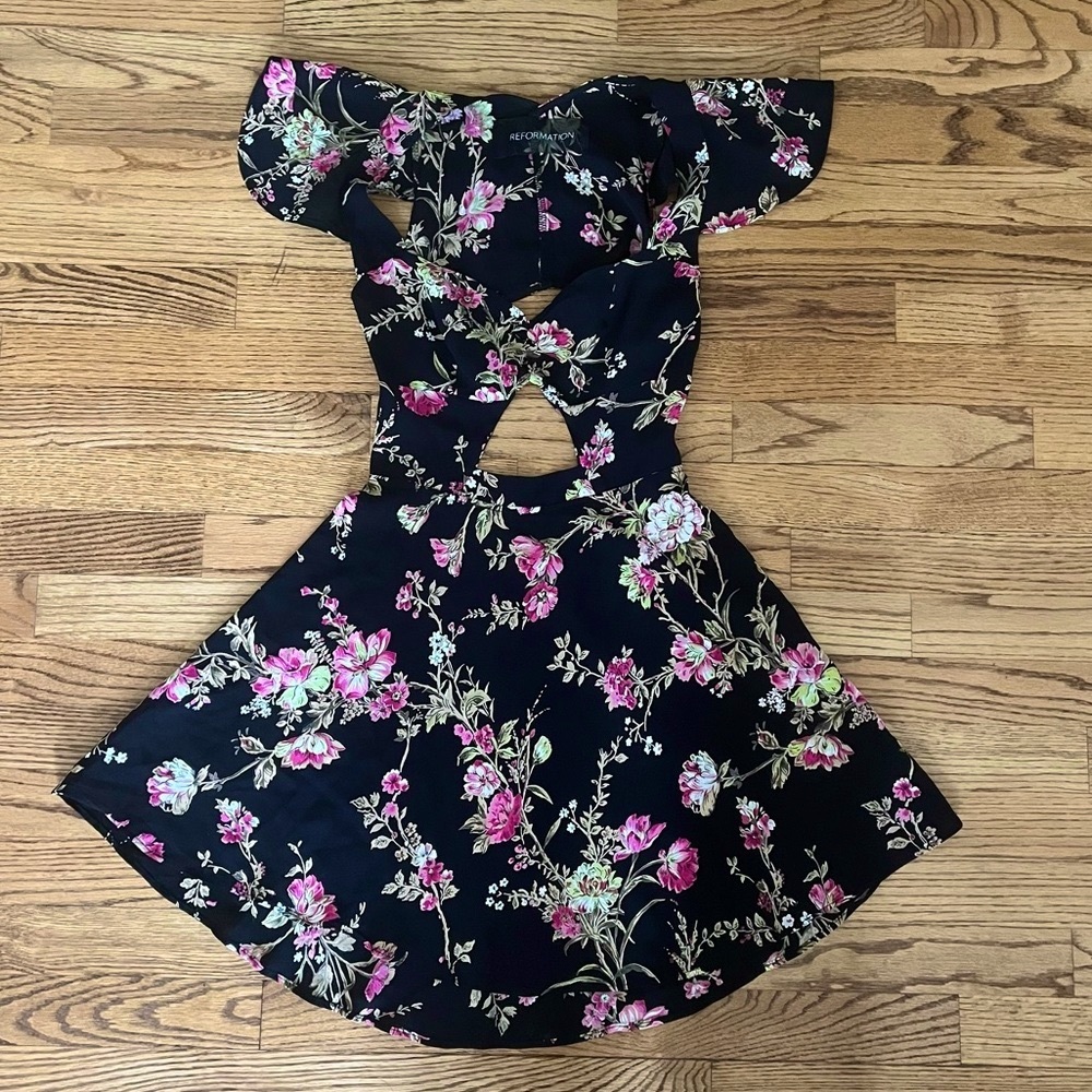 Reformation‎ floral cut out dress barbie barbiecore summer​